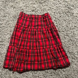J.Crew Holiday Plaid Tartan Red Midi Skirt Size Small